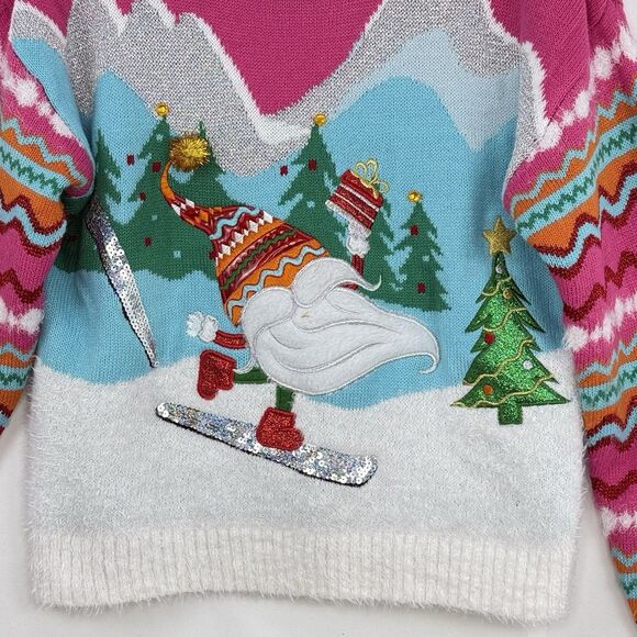 Hooked Up Embellished Ugly Christmas Sweater Pink Multicolor Size M - Picture 9 of 16